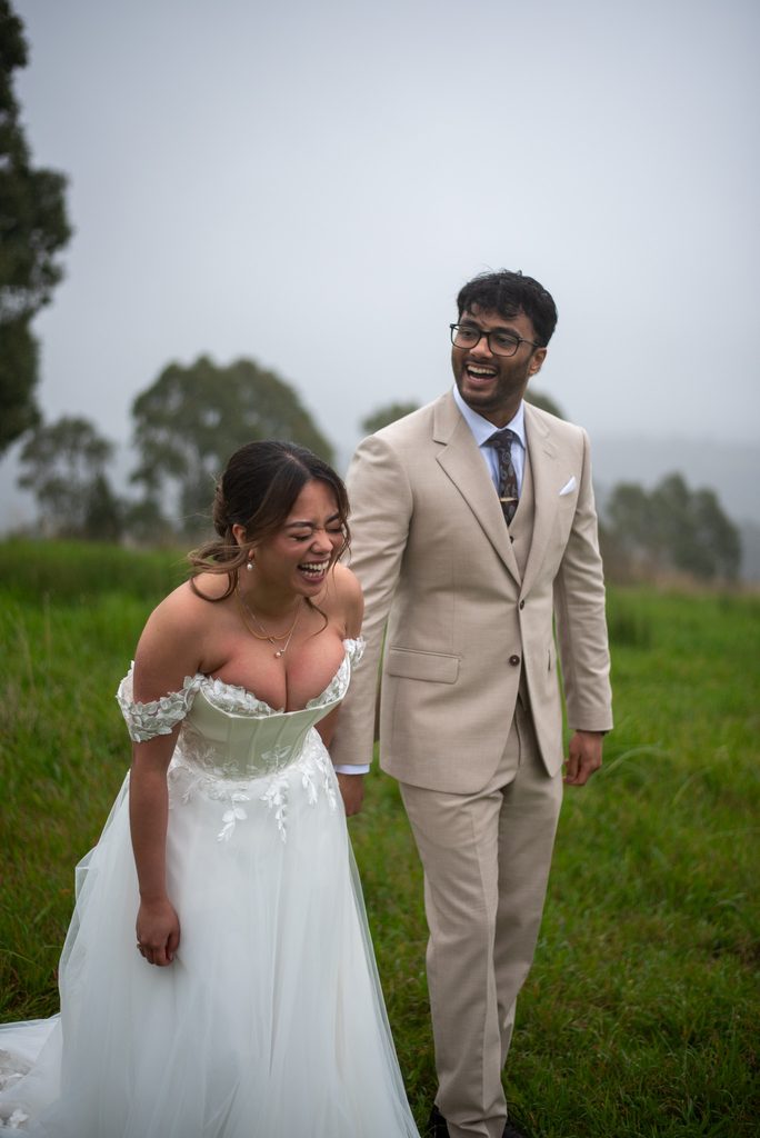 Newly weds laughing