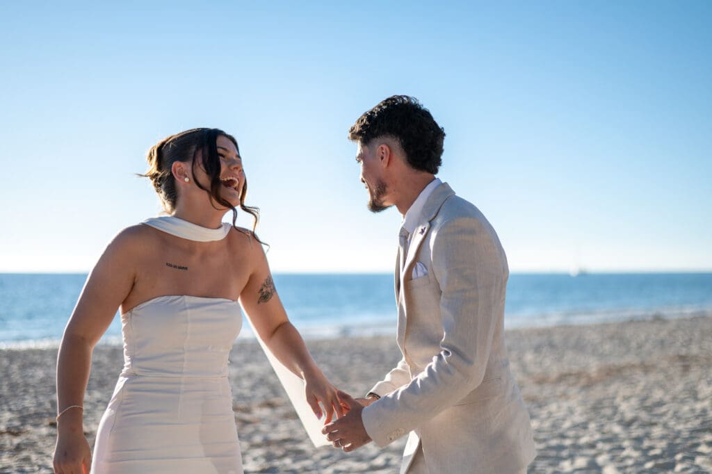Halley and Jay Glenelg Wedding laughing moment
